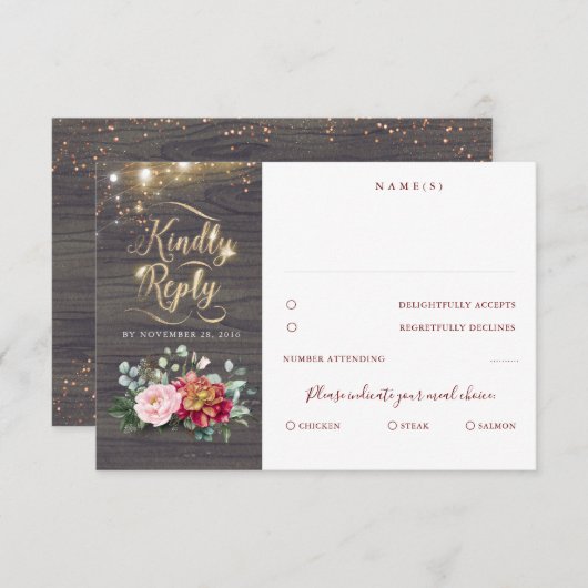 Gouden Typografie Rustieke Herfst Bruiloft RSVP (Voorkant / Achterkant)