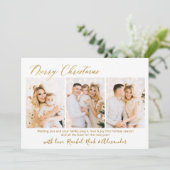 Gouden Typografie Script 3 Multi Photo Christmas Feestdagenkaart (Staand voorkant)