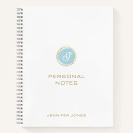 Gouden typografie Teal blauwe waterverf monogram n Notitieboek