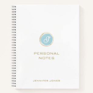 Gouden typografie Teal blauwe waterverf monogram n Notitieboek