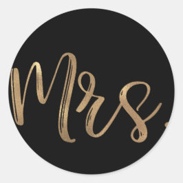Gouden typografie trouw bruidsfeest zwart ronde sticker