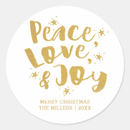Gouden typografie Vrede Liefde & Vreugde Kerstmis Ronde Sticker