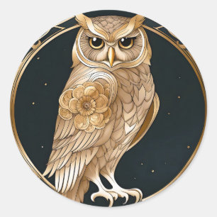 Gouden Uil Art Deco Ronde Sticker