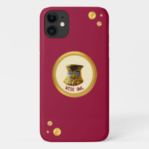 Gouden uil en gouden confetti op bordeauxrood Case-Mate iPhone case
