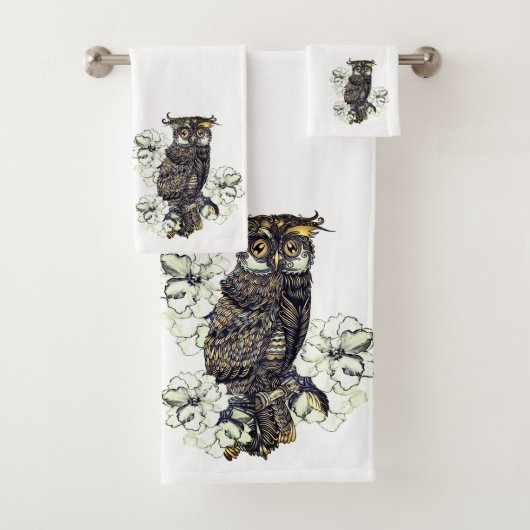 Gouden Uil Groene Orchideeën Bad Handdoek (Insitu)
