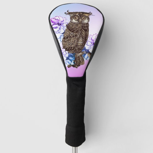 Gouden Uil Paarse Orchidee Golfheadcover (Voorkant)