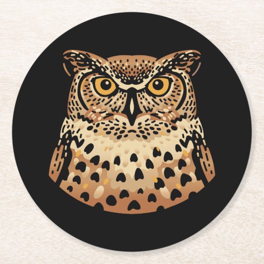 Gouden Uil voor Halloween, Thanksgiving, Herfst Ronde Kartonnen Onderzetter (Voorkant)