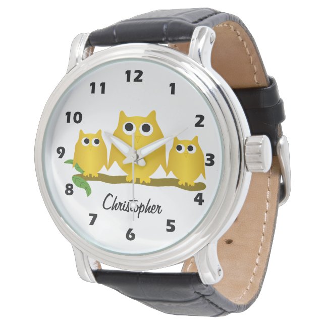 Gouden Uilen Ontwerp Gepersonaliseerd Horloge (Gekanteld)