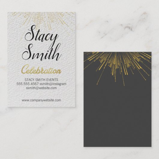 Gouden Uitbarsting Feest Evenementenplanner Visitekaartje (Voorkant / Achterkant)