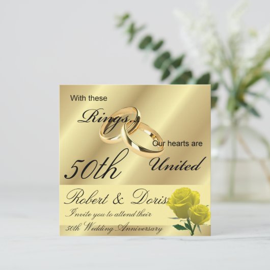 Gouden uitnodiging 50ste trouwdagjubileum goud (Staand voorkant)