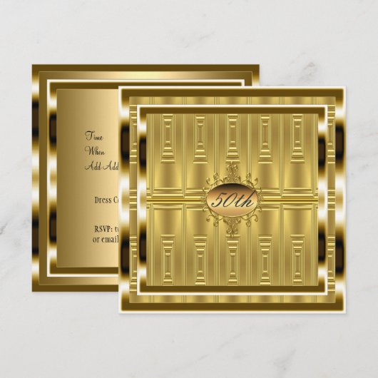 Gouden uitnodiging 50ste verjaardagsfeestje (Voorkant / Achterkant)