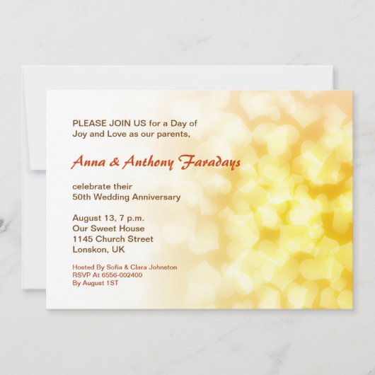 gouden uitnodiging harten 50ste trouwdag jubileumf (Voorkant)