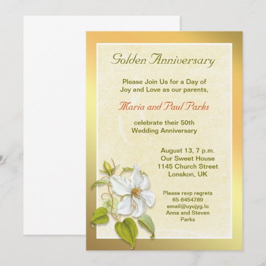 gouden uitnodiging voor 50e bruiloft (Voorkant / Achterkant)