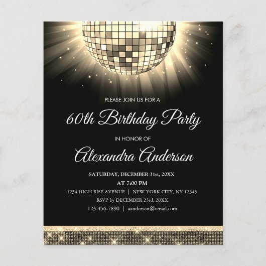 Gouden uitnodiging voor 60e verjaardagsfeest Disco (Voorkant)