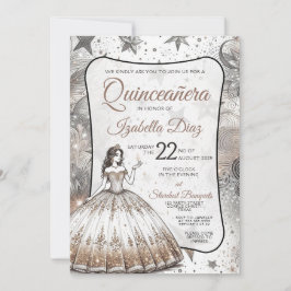 Gouden uitnodiging voor Quinceañera-meisje