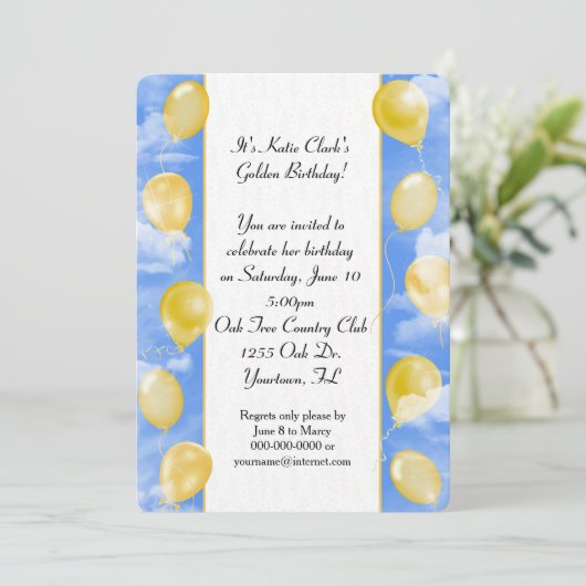 Gouden uitnodiging voor verjaardagsfeestje (Staand voorkant)