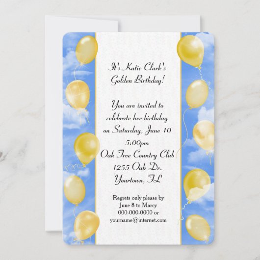 Gouden uitnodiging voor verjaardagsfeestje (Voorkant)