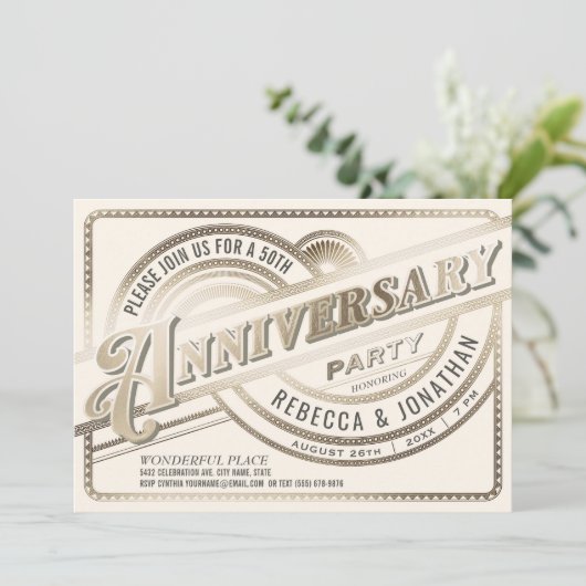 Gouden uitnodigingen 50e trouwdag wit (Staand voorkant)
