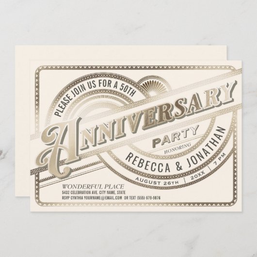Gouden uitnodigingen 50e trouwdag wit (Voorkant / Achterkant)
