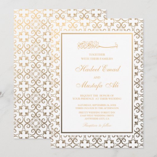 gouden uitnodigingen voor een moslimbruiloft (Voorkant / Achterkant)