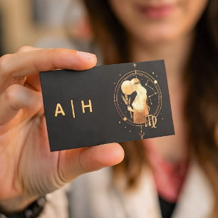 Gouden uitstraling - Maagd Zodiac -monogram zwart Visitekaartje