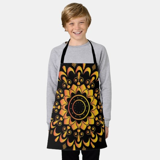 Gouden Uniek Mandala Ontwerp-95747 Schort (Gedragen)