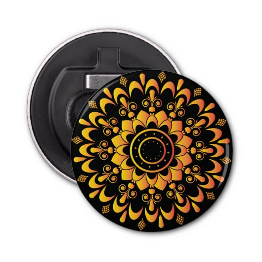 Gouden Uniek Mandala Ontwerp Button Flesopener (Voorkant)
