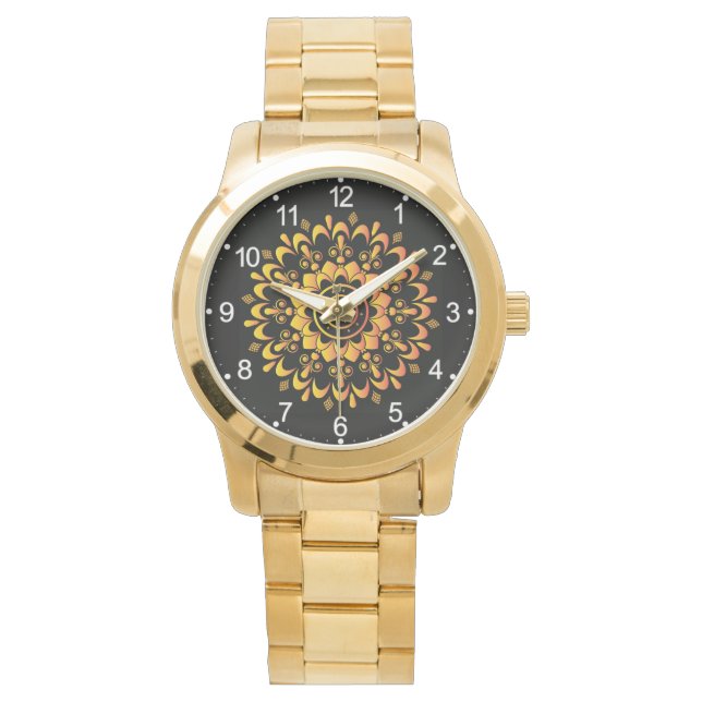 Gouden Uniek Mandala Ontwerp Horloge (Voorkant)