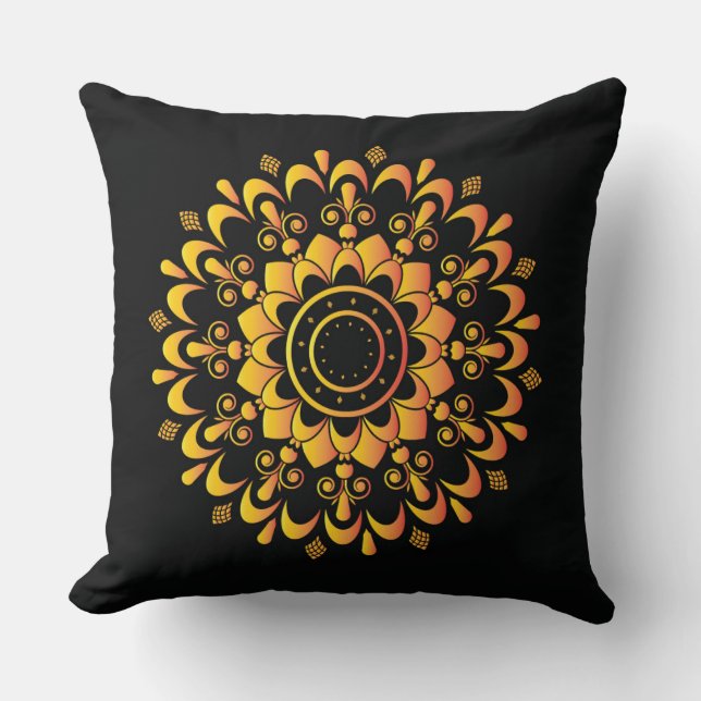 Gouden Uniek Mandala Ontwerp Kussen (Voorkant)