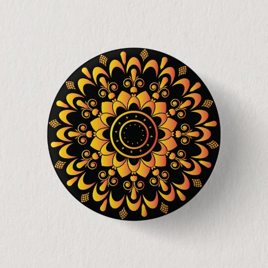Gouden Uniek Mandala Ontwerp Ronde Button 3,2 Cm (Voorkant)