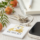 Gouden Unieke Douane Winkel Monogram Naam Sleutelhanger (Voorkant Rechts)