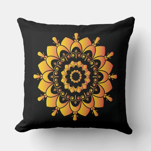 Gouden unieke mandala-ontwerp kussen (Voorkant)