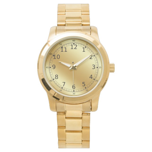 Gouden Unisex Oversized gouden armband horloge (Voorkant)