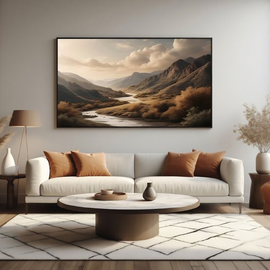 Gouden Uur Berg Rivier Vallei Landschap Canvas Afdruk