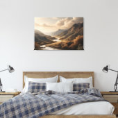 Gouden Uur Berg Rivier Vallei Landschap Canvas Afdruk (Insitu (Slaapkamer))