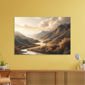 Gouden Uur Berg Rivier Vallei Landschap Canvas Afdruk (Insitu (Woonkamer))