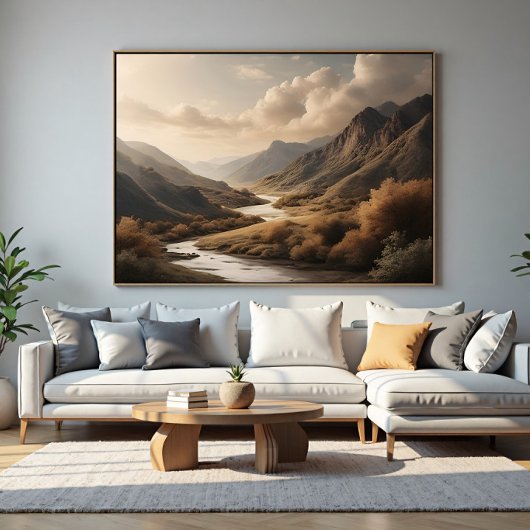 Gouden Uur Berg Rivier Vallei Landschap Poster