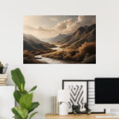 Gouden Uur Berg Rivier Vallei Landschap Poster (Thuiskantoor)