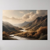 Gouden Uur Berg Rivier Vallei Landschap Poster (Voorkant)