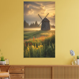 Gouden uur bij de oude windmolen canvas afdruk