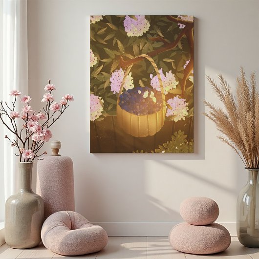 Gouden Uur Blauwe Bes Mand Canvas Afdruk