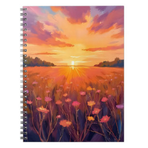 Gouden Uur Bloemenveld Aquarel Zonsondergang Notitieboek