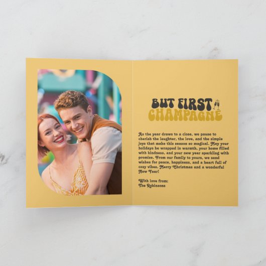 Gouden Uur Gloed Champagne Retro Nieuwjaarsfoto Feestdagen Kaart (Binnen)