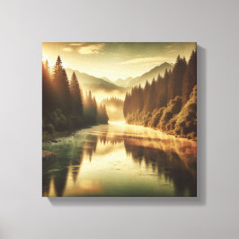 Gouden uur in vintage herfstbos op canvas afdruk
