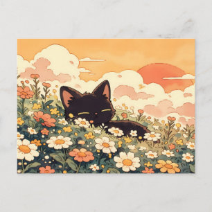 Gouden Uur Madeliefje Kawaii Zwarte Kat Briefkaart
