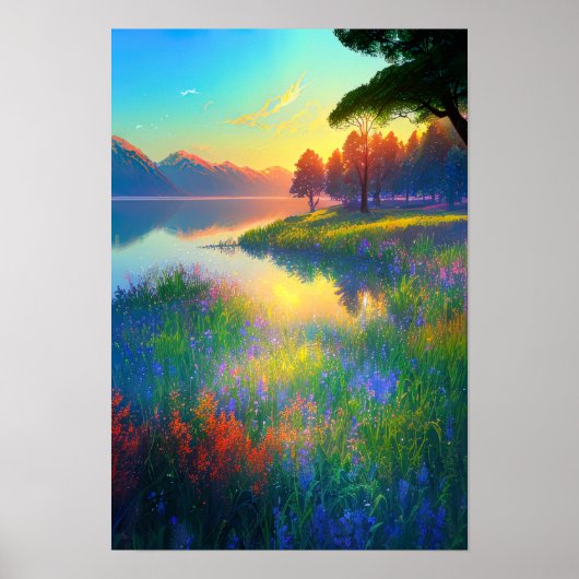 Gouden Uur Magie, Grassy Riverbank Poster (Voorkant)