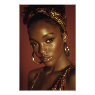 Gouden Uur Melanine Schoonheid Hoofddoek Portret Foto Afdruk