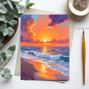 Gouden Uur Oranje Zonsondergang Strand Oceaan Schi Briefkaart