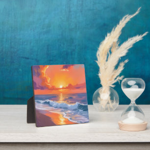 Gouden Uur Oranje Zonsondergang Strand Oceaan Schi Fotoplaat