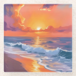 Gouden Uur Oranje Zonsondergang Strand Oceaan Schi Glazen Onderzetter